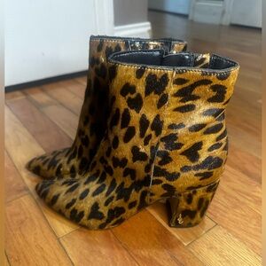 Sam Edelman Hilty Ankle Boots Leopard Print Pointed Top Zip Block Heel